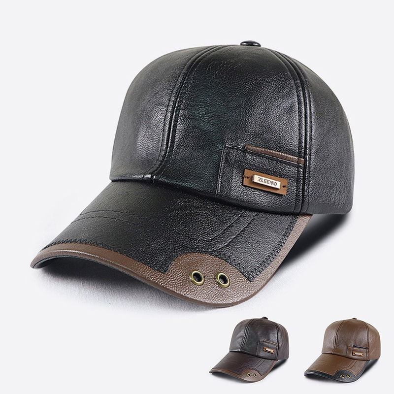 Baseball Cap Structured - Retro PU Leather Baseball Cap Men