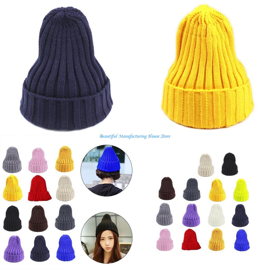 Beanie Cuffed Knit - E56A Unisex Mùa Đông Gân Đan