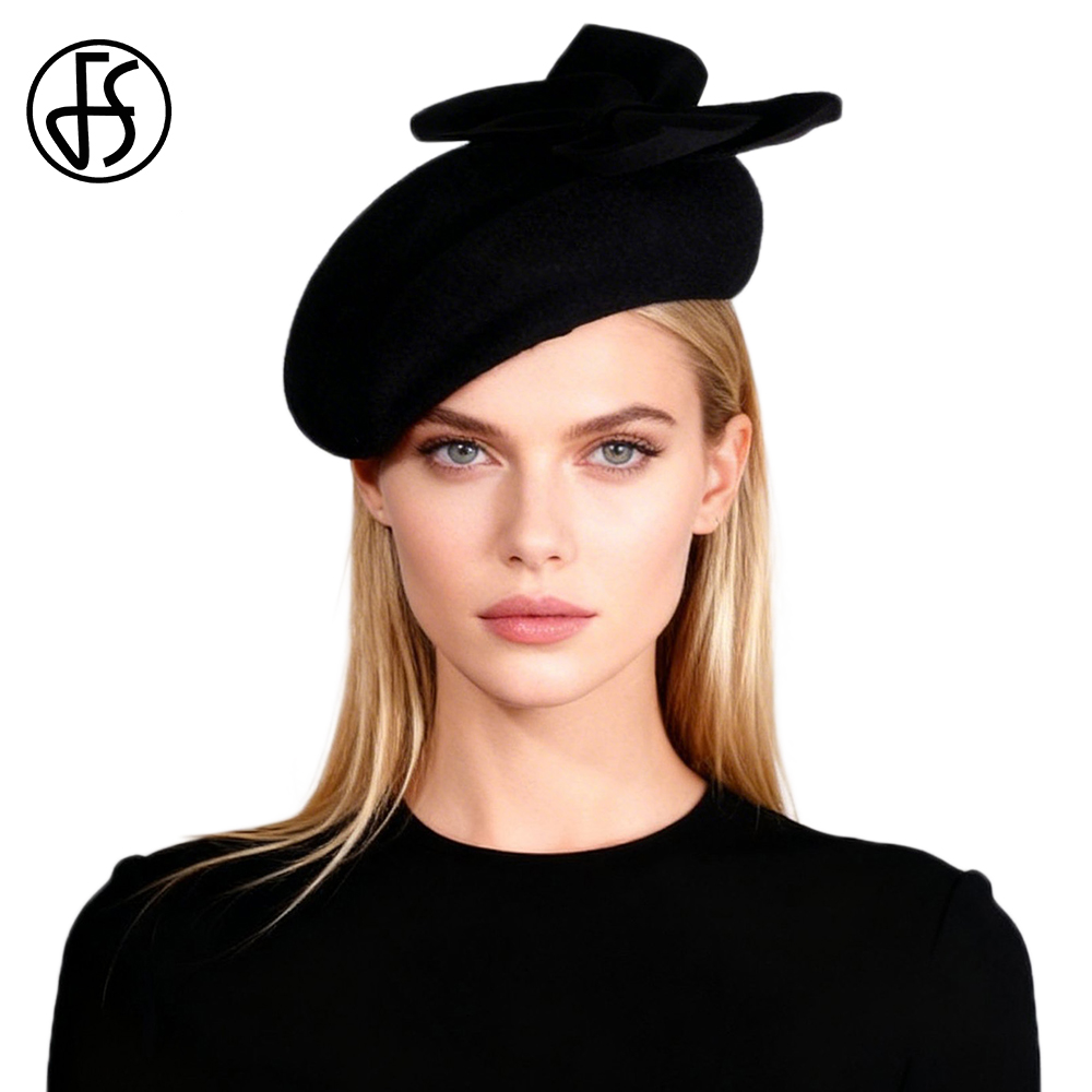 Beret French Wool - FS Black White Wool French Beret