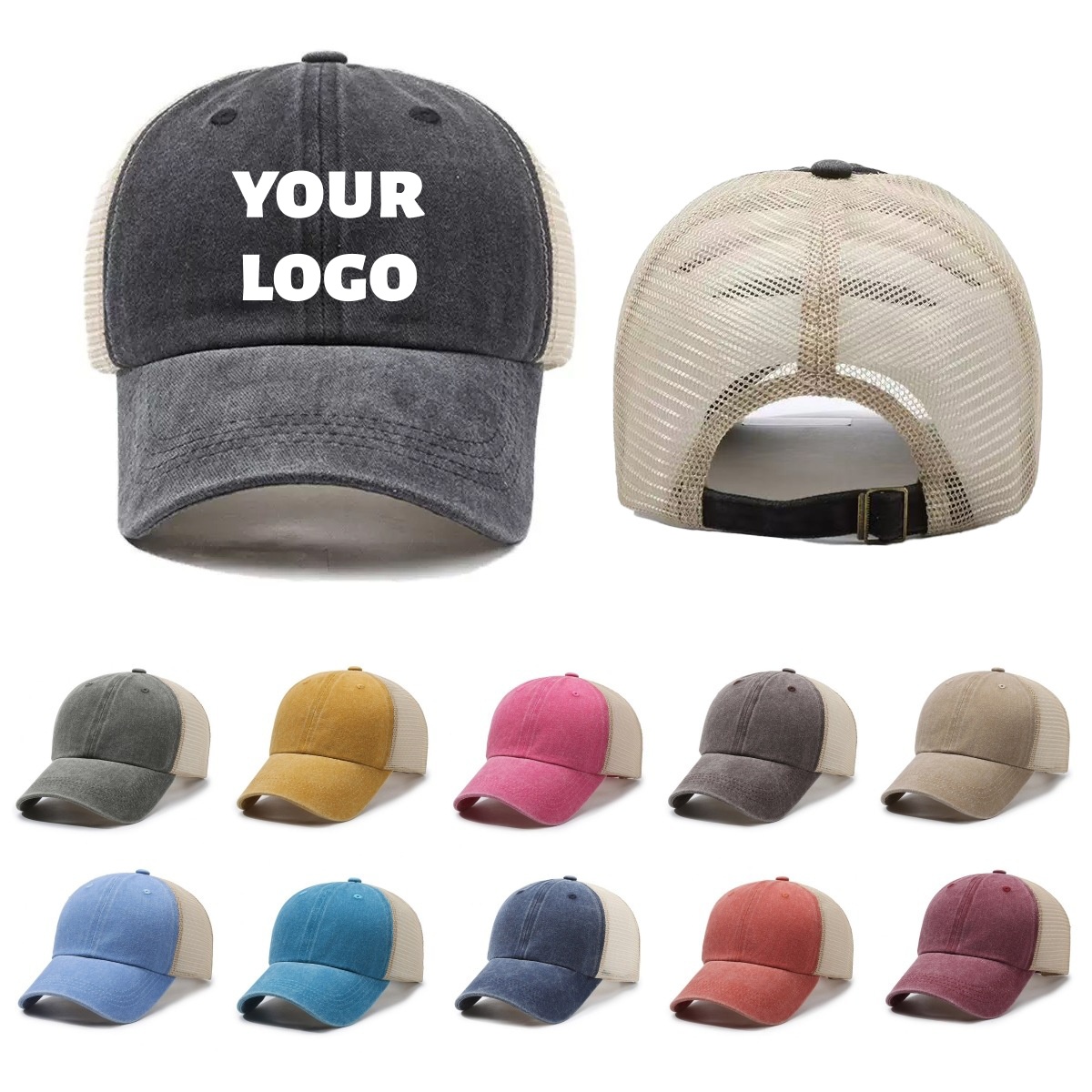 Visor Sun Hat - Custom Logo Washed Mesh Cap Breathable