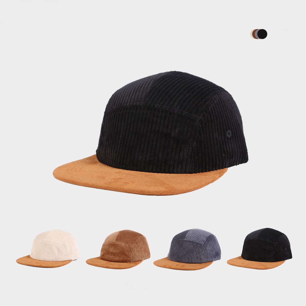 Corduroy Cap 5 Panel - Versatile Retro Flat Brim Baseball Cap