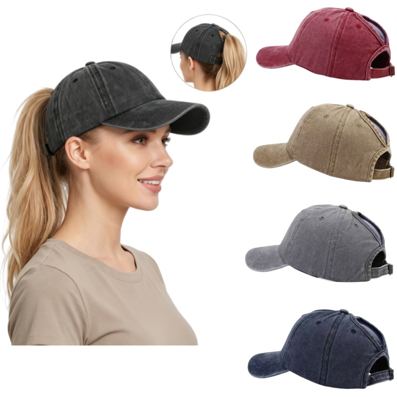 Golf Cap Dad - Washed Cotton Adjustable Ponytail Baseball Cap