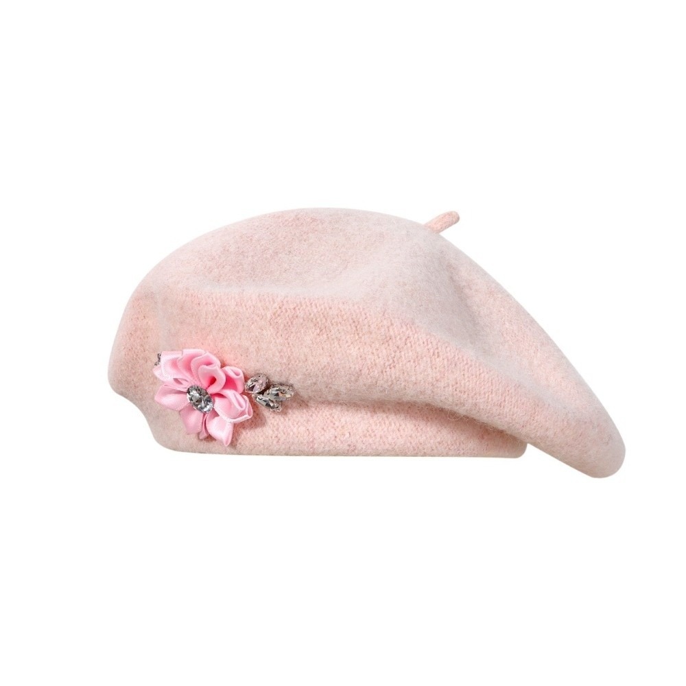 Beret French Wool - Sweet Solid Color Wool Beret Crystal