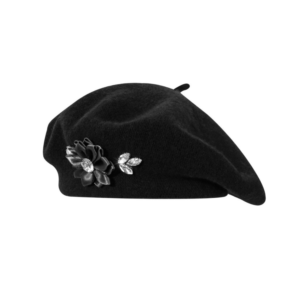 Beret French Wool - Fashion Solid Color Wool Beret Crystal