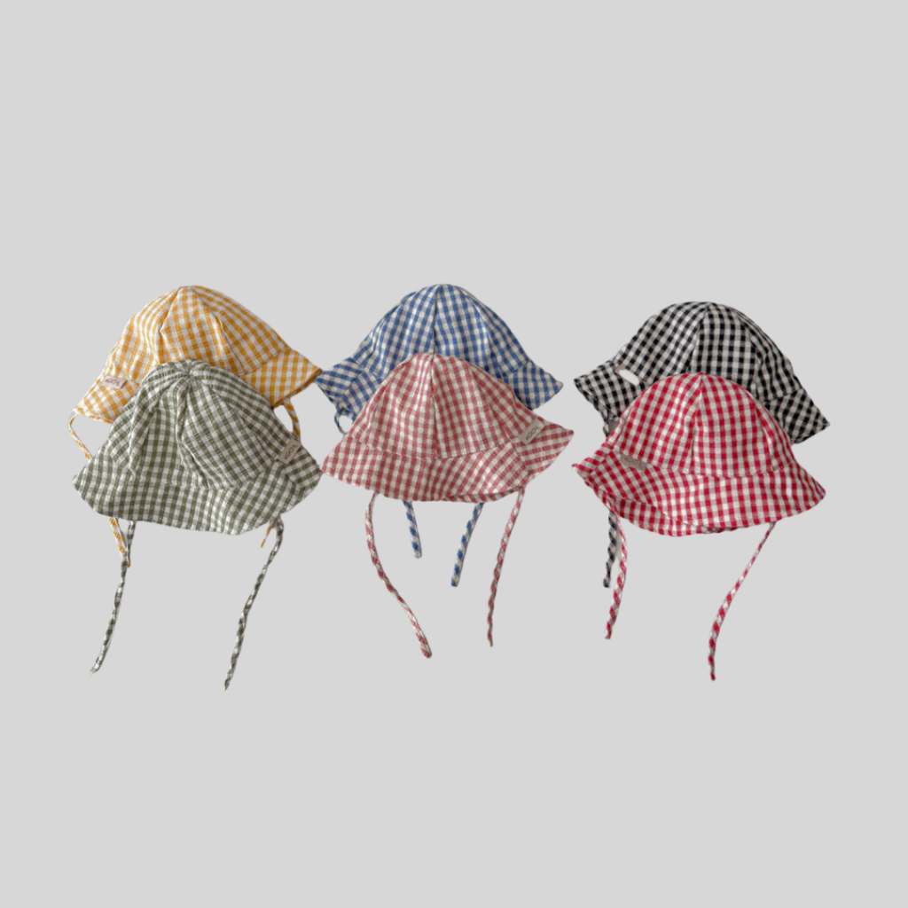 Sun Hat Wide Brim - Ins Style Plaid Baby Bucket Hat
