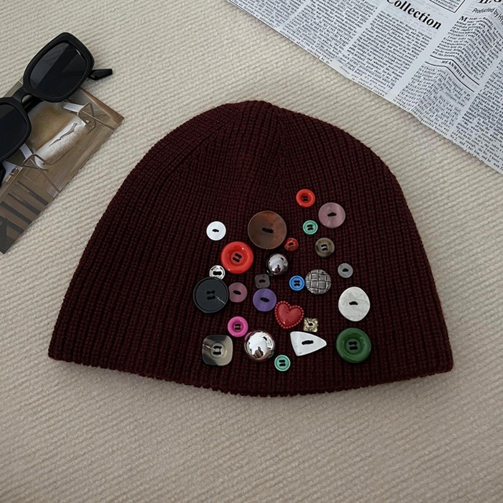 Colorful Button Beanie Hat Cuf - đánh giá và giá Beanie Cuffed Knit