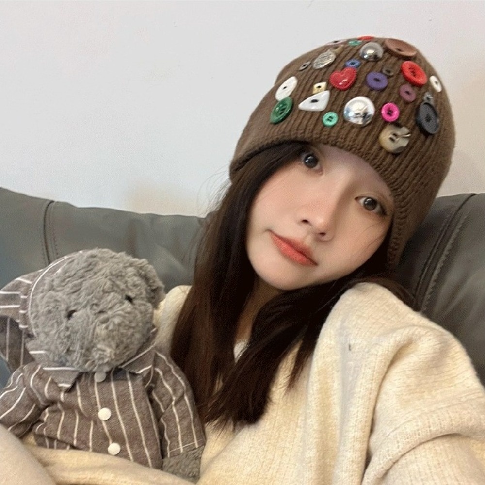 Colorful Button Beanie Hat Cuf - đánh giá và giá Beanie Cuffed Knit