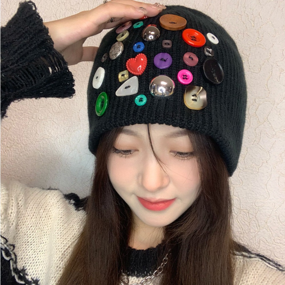Colorful Button Beanie Hat Cuf - đánh giá và giá Beanie Cuffed Knit