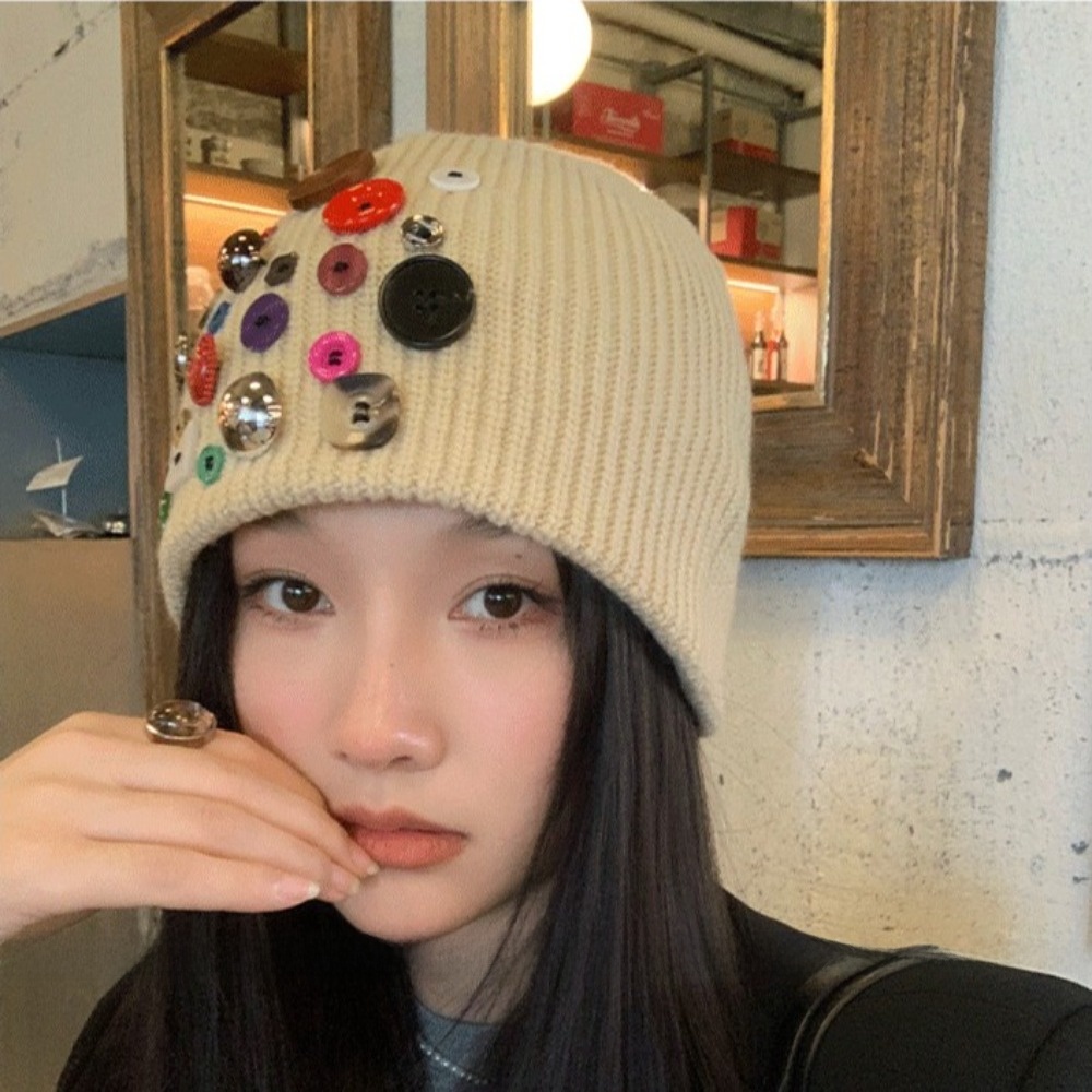 Colorful Button Beanie Hat Cuf - đánh giá và giá Beanie Cuffed Knit