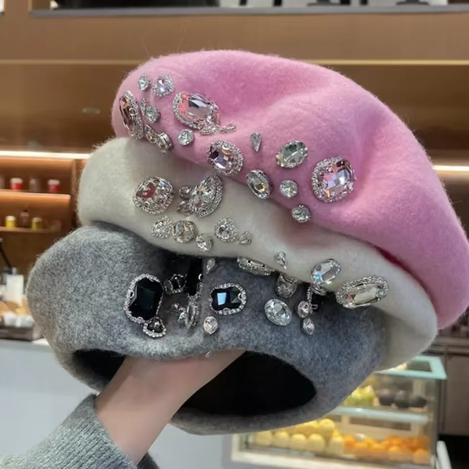 French Beret Thick Rhinestone  - đánh giá và giá Beret French Wool