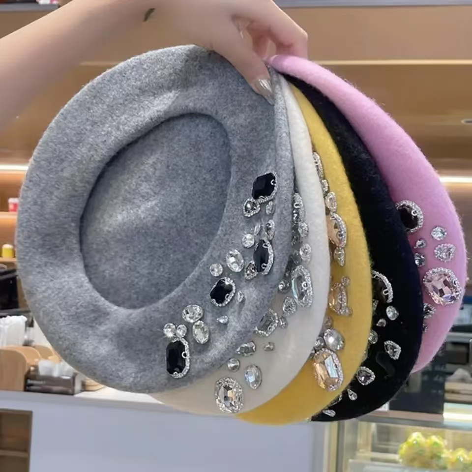 French Beret Thick Rhinestone  - đánh giá và giá Beret French Wool