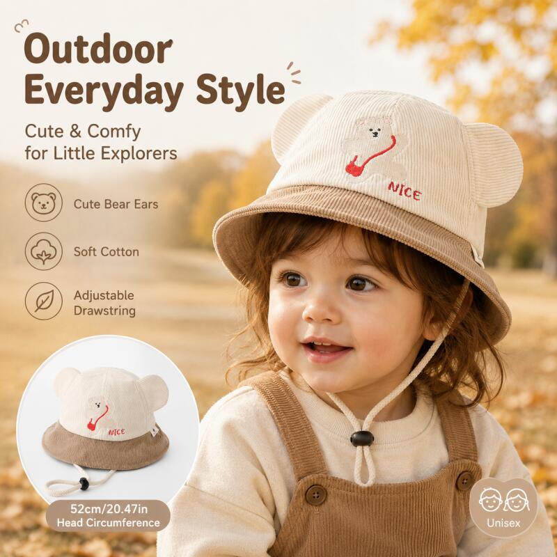 Kids Bear Ear Bucket Hat Soft  - đánh giá và giá Bucket Hat Cotton