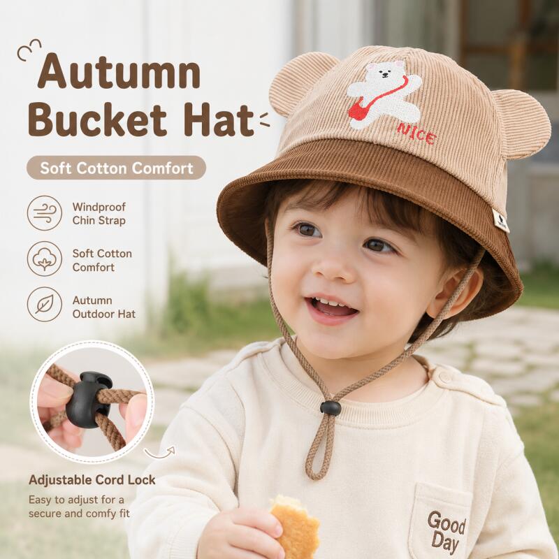 Kids Bear Ear Bucket Hat Soft  - đánh giá và giá Bucket Hat Cotton