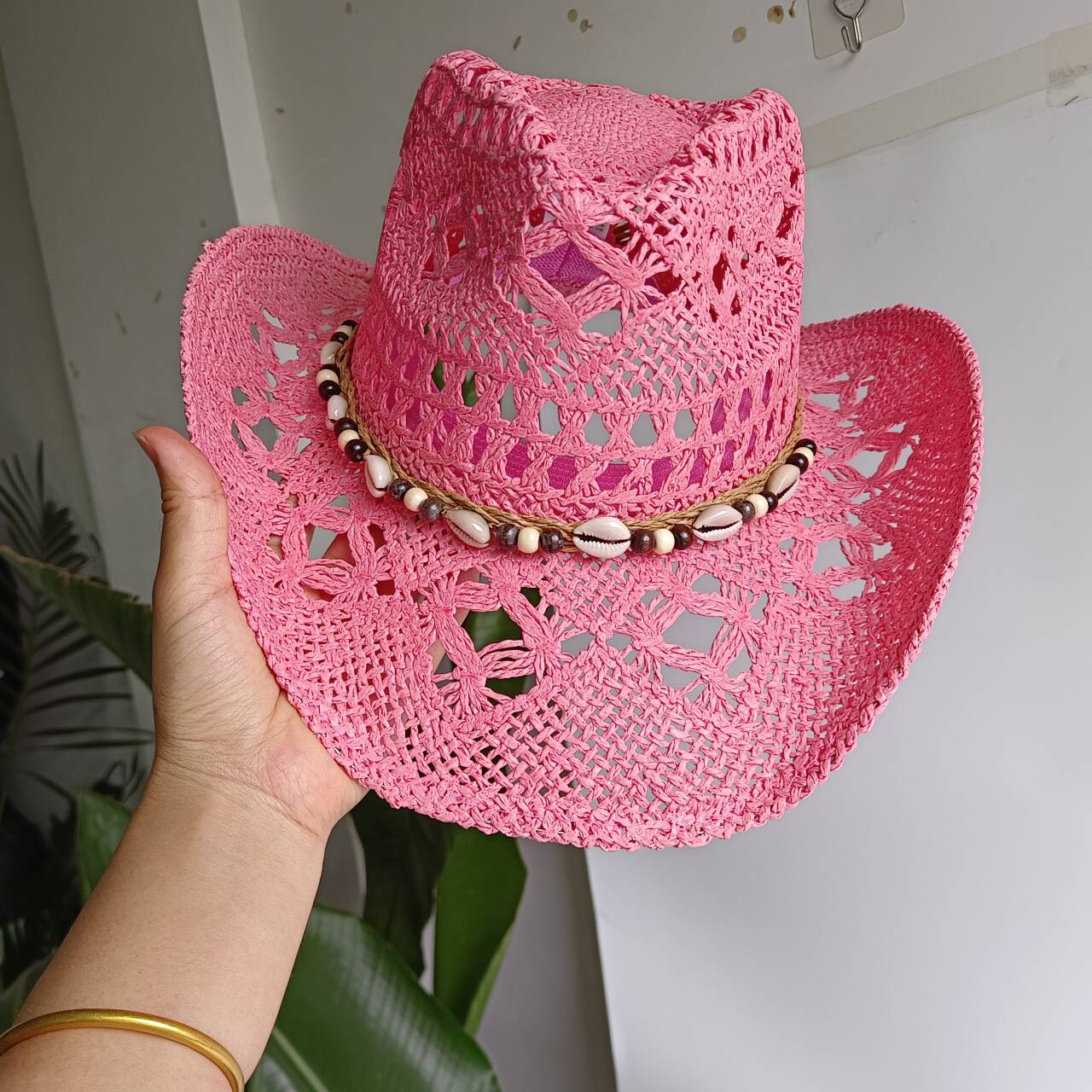 Pink Cowboy straw hat  hollow  - đánh giá và giá Cowboy Hat Straw